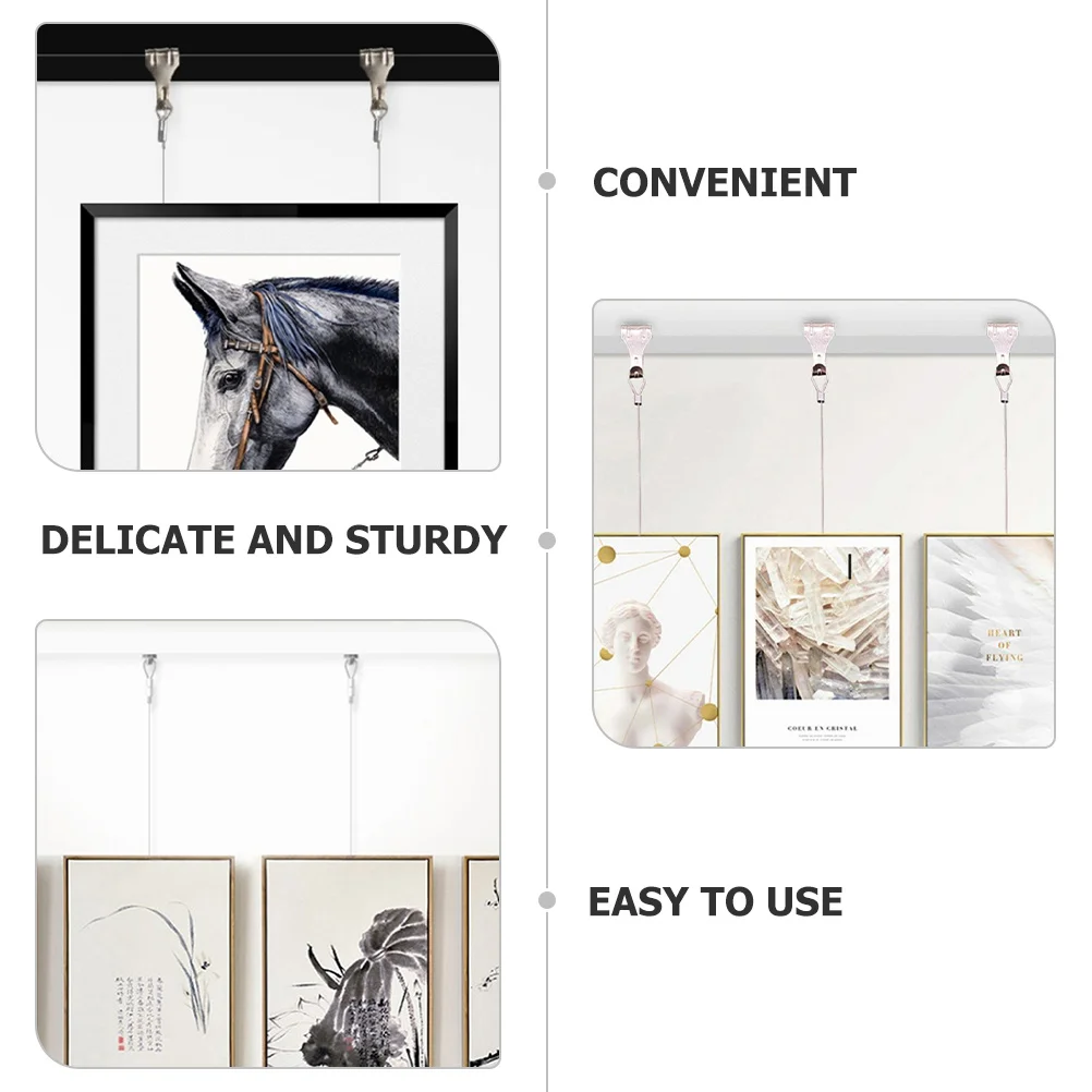 

4Sets Heavy Duty Picture Hanging Cord Steel Wire Rope Photo Frame Hanger Strong Load for Office DIY Craft Supplies