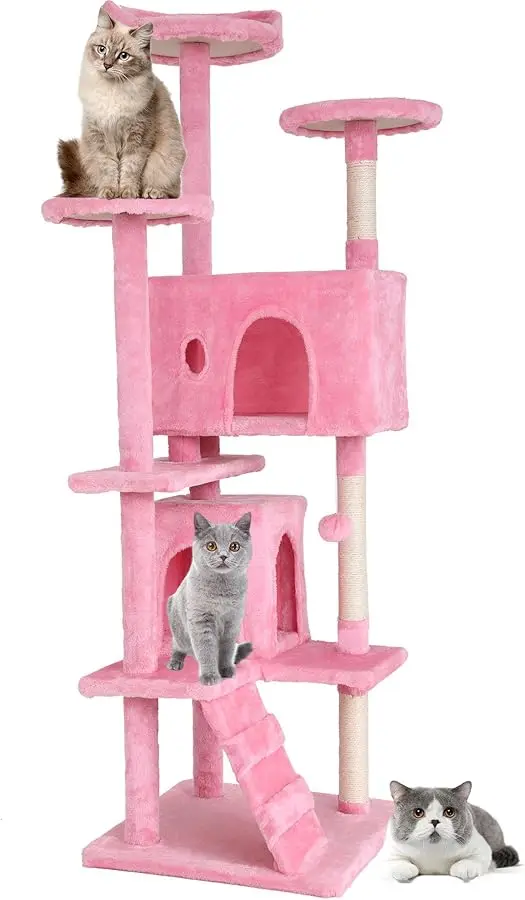 

BestPet | 70" Cat Tree Tower | Pink | Sturdy, Easy to Assemble, Multi-Level Activity Center with Sisal Scratching Posts, Condos,