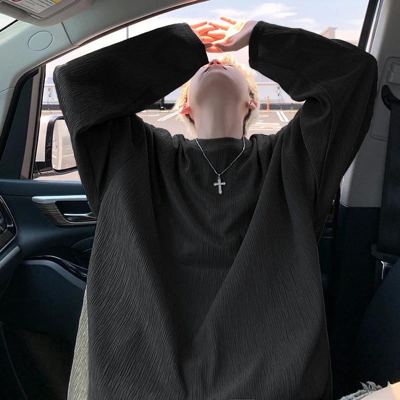 

Футболка мужская оверсайз, однотонная Осенняя уличная одежда, топ с круглым вырезом, базовая Свободная рубашка, Размеры M-XXXXXL