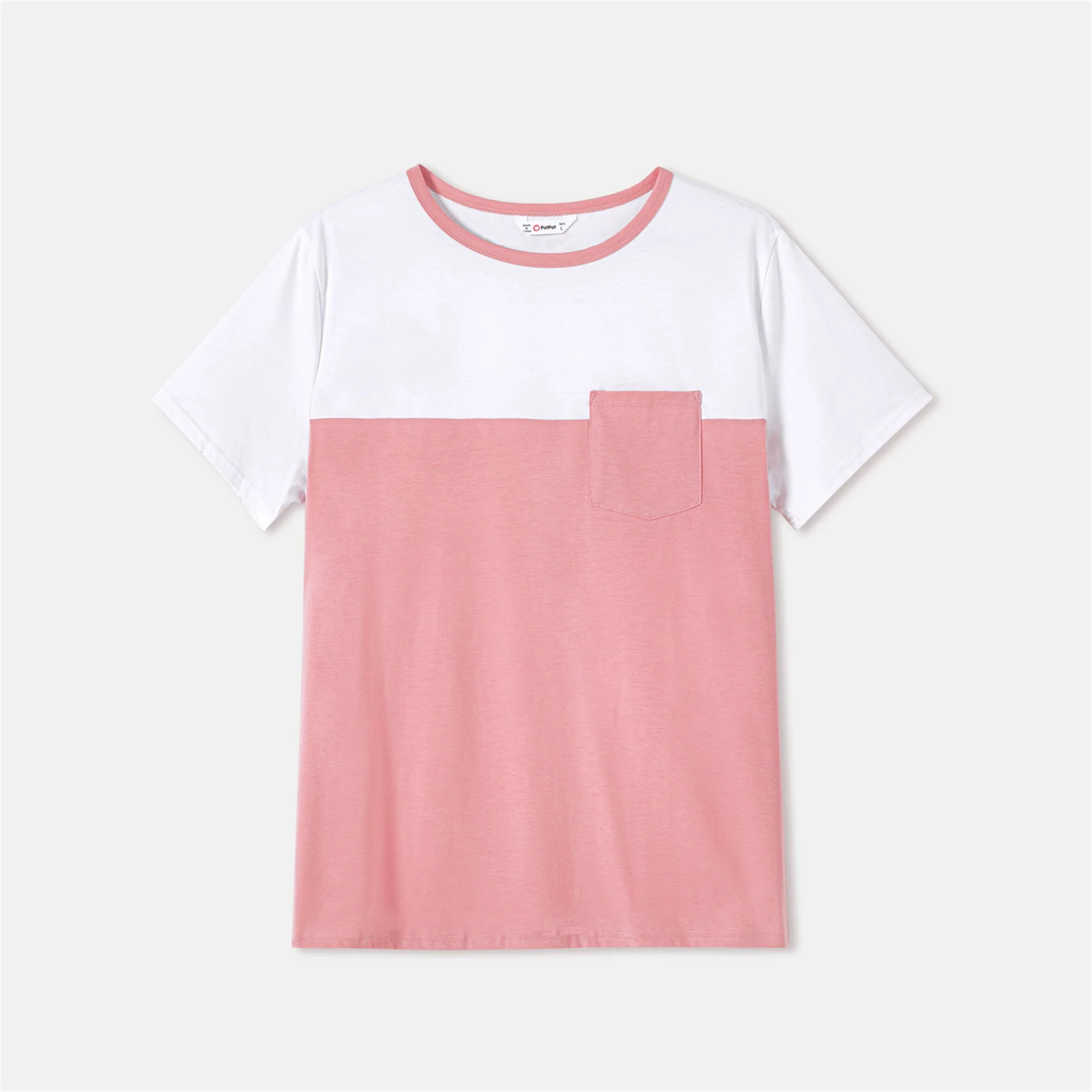 PatPat Family Matching Cotton Short-sleeve T-shirts and Pink Swiss Dot Lace Detail Flutter-sleeve Dresses Sets