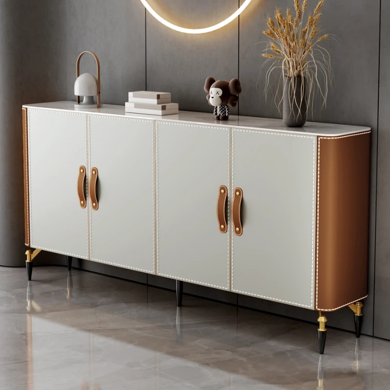 

Luxurious saddle leather solid wood sideboard Simple modern living room entrance corridor wall porch storage tea