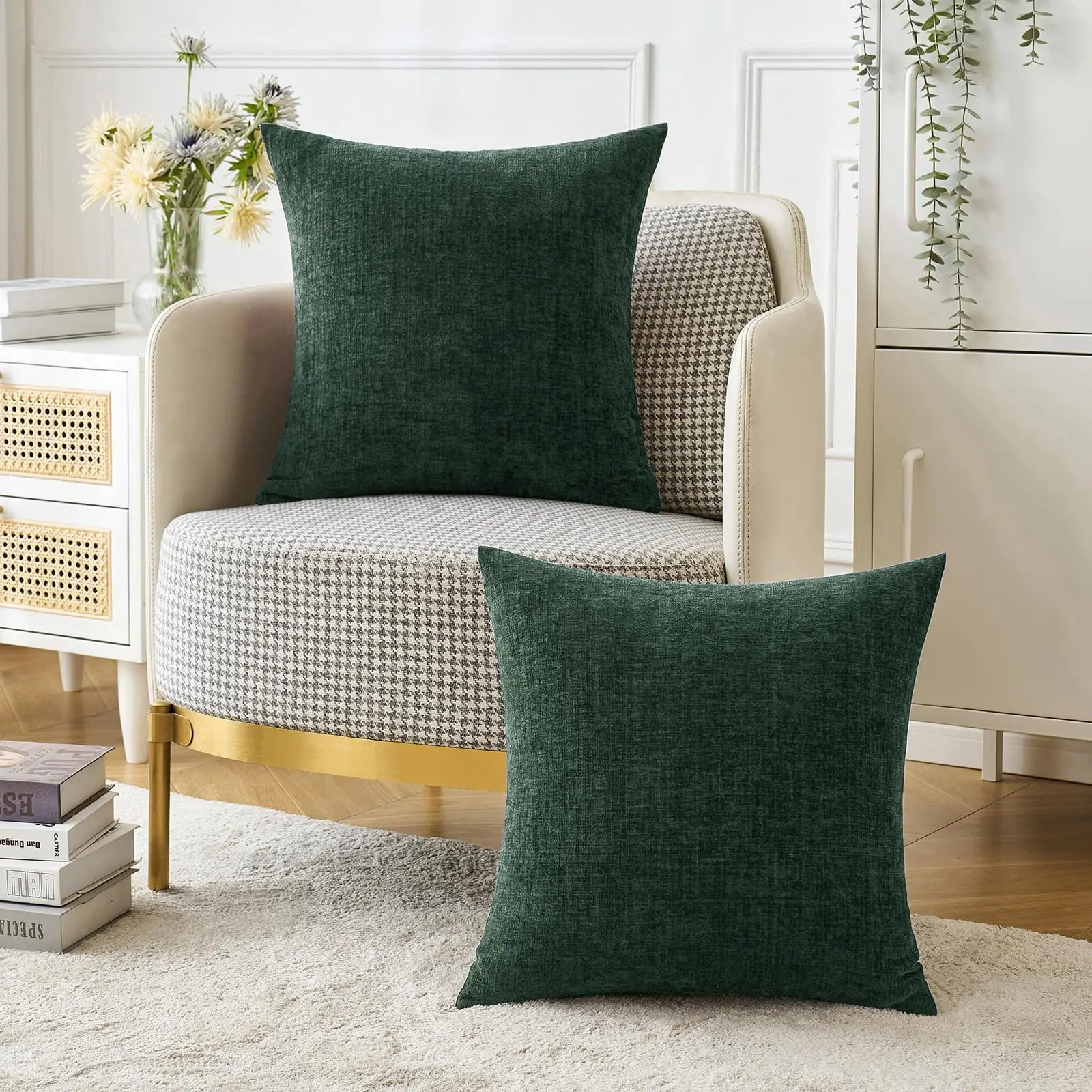 Chenille Cushion Covers 45x45 Cm Soft Dark Green Decorative Throw Pillow Covers Square Cushion Case Solid Pillowcases for Couch