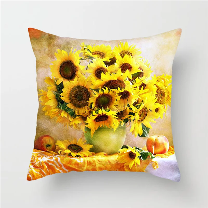 Pillow Decorative Pillowcase Car Home Decor Colorful Flower Cushion Cover Sunflower Rose Dandelion