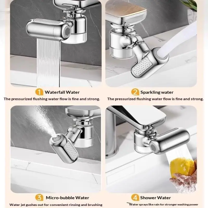 Faucet Extender 1080 Degree Rotating Aerator Metal With Filter 4 Modes Multi Angle Installation For Kitchen Bathroom Sinks