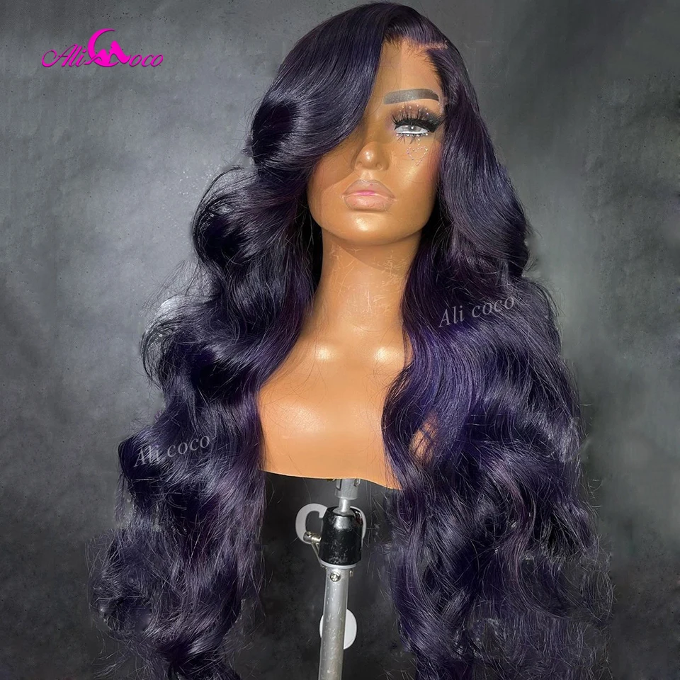 Dark Purple 13x4 Lace Frontal Wig Human Hair Wigs For Black Women Body Wave Wigs Transparent Lace Closure Wig Ali Coco Remy Hair