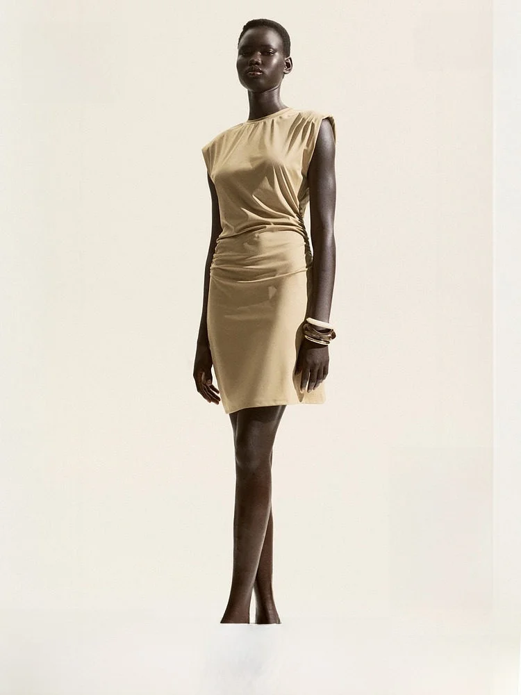 

Casual Double-Sided Fabric Dr with oulder Pads Faionable Women's Summer Dr by H&M Sli Casual Nylon Spandex Dr