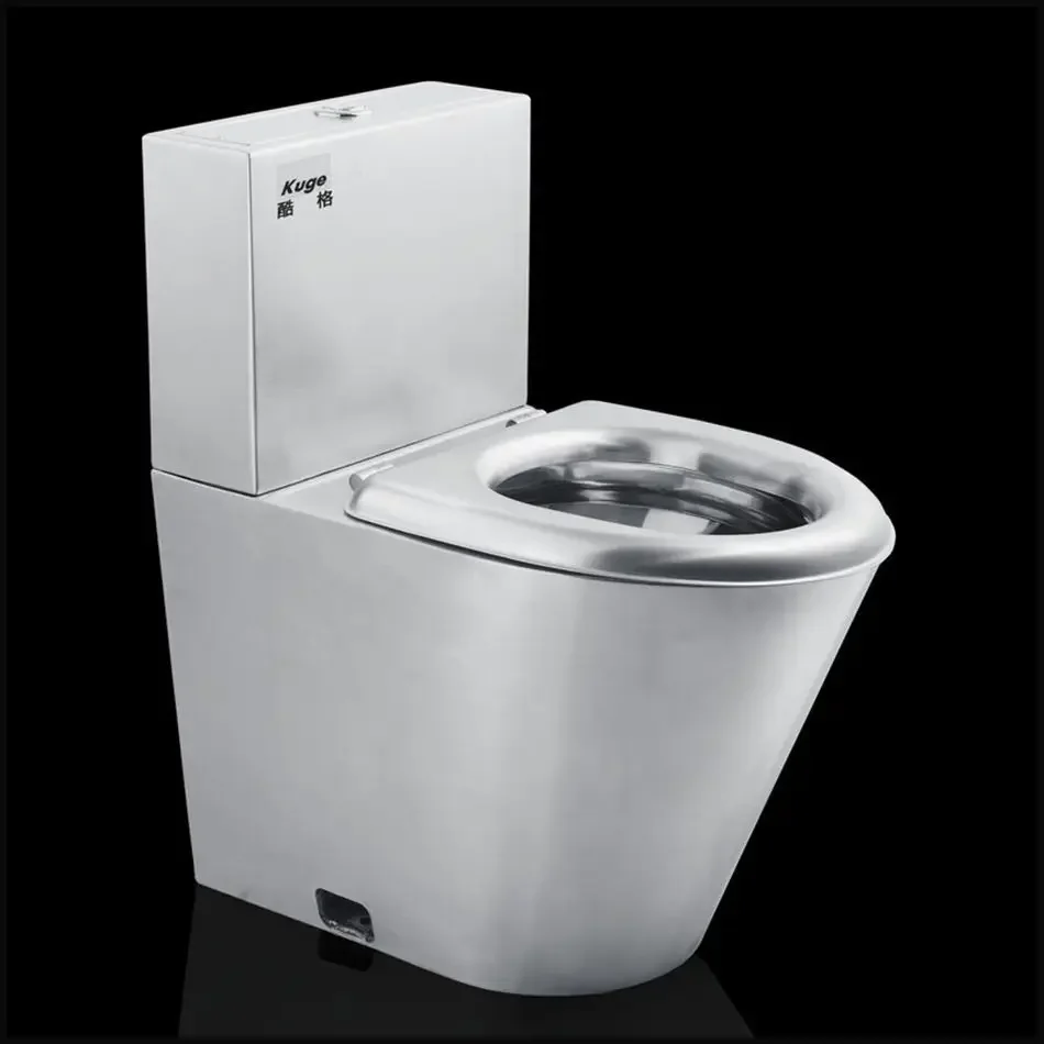 304 stainless steel toilet can be equipped with water tank, cool lattice, golden yellow floor-standing stainless steel toilet