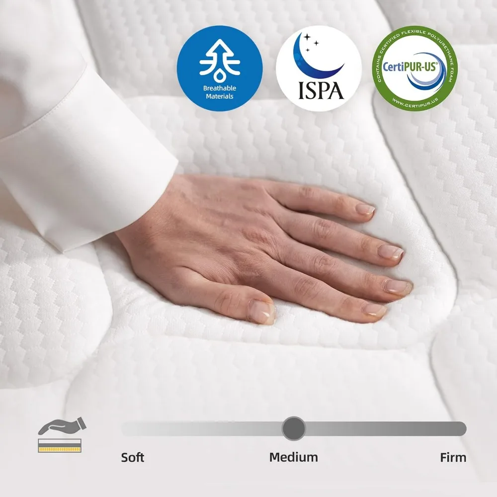 Matelas Hybride à Ressorts en Mousse à Mémoire de Forme, de 10 Pouces, Adapté à Toutes les Montures de Lit