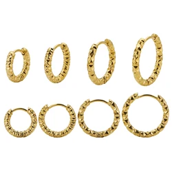 6pcs 8/10/12/14mm No Fade Stainless Steel Round Embossing Ear Rings Hoop Earrings for Women Female Girls Korea Fashion Jewelry