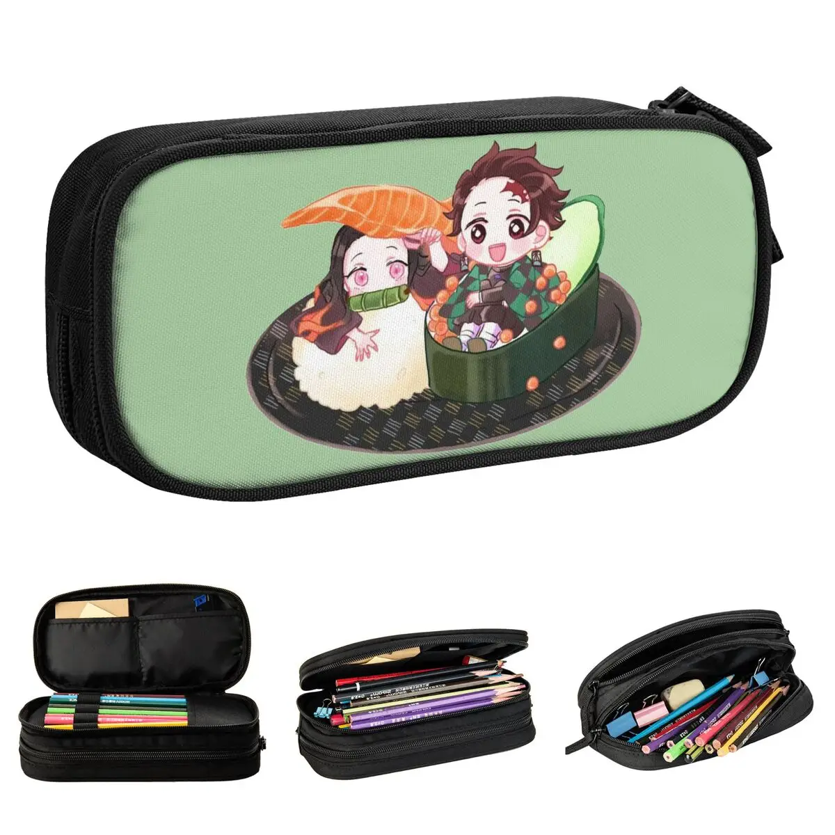 Tanjiro And Nezuko Shushi Demon Slayers Pencil Cases Pencilcases Pen Holder Kids Large Storage Bag School Supplies Stationery