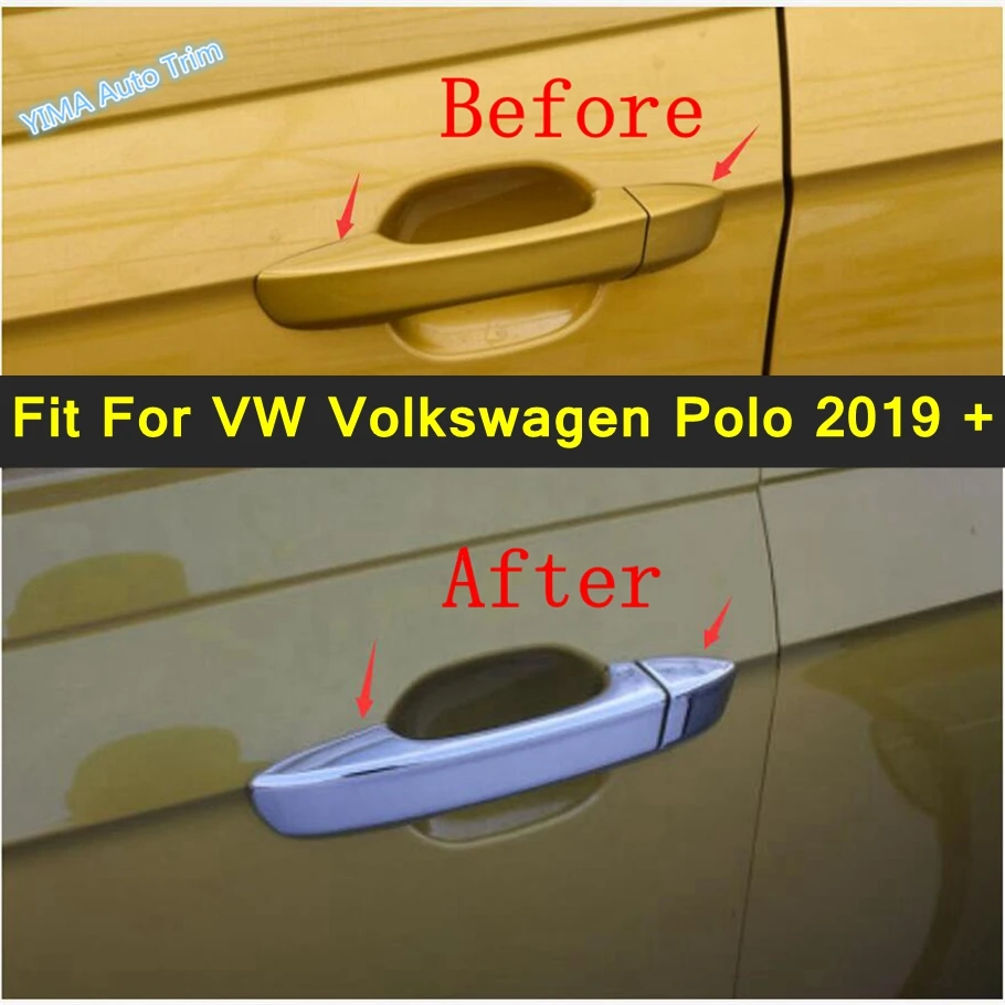 

Chrome Car Styling Side Door Handle Decor Cover Trim For VW Volkswagen Polo 2019 2020 2021 2022 2023 Accessories Exterior Refit