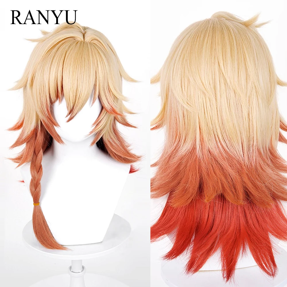 

Blonde Orange Ombre Red Synthetic Long Straight Braided Wigs with Bangs Anime Game Cosplay Wig for Daily Party
