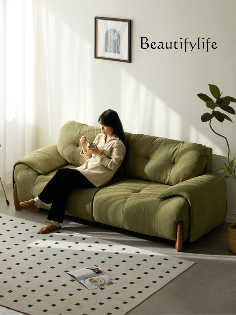 

Nordic Black Walnut Fabric Sofa Cream Style Straight Row Three-Seat Removable and Washable Small Apartment