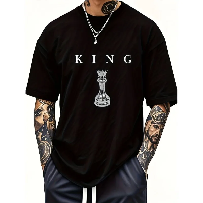 THE KING Men's Chess T-Shirt with Chess Piece Print (King, Queen, Rook Pawn) Tee