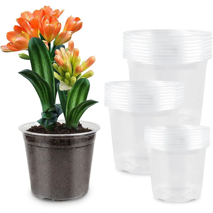 

24 Pack Nursery Pots 5 4 3.5 Inch Clear Nursery Pots with Drainage Hole Durable Garden Flower Pot Variety Pack ible Plastic Cle