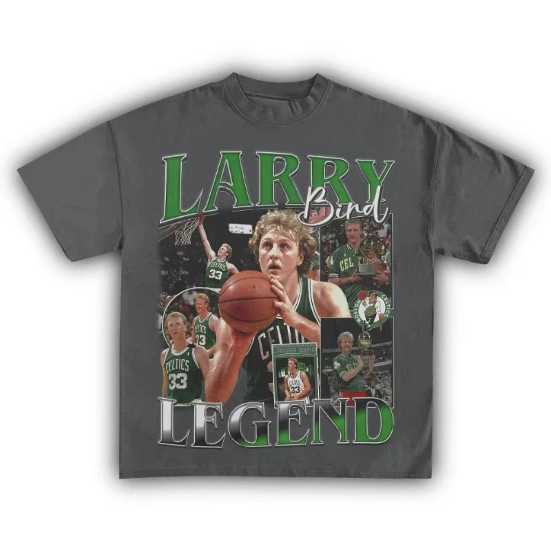 لاري بيرد كرة السلة الجرافيك القطن تي شيرت المرأة للجنسين المشجعين أساسيات قصيرة الأكمام الرجعية الأعلى الصيف أزياء العلامة التجارية الفاخرة المحملة