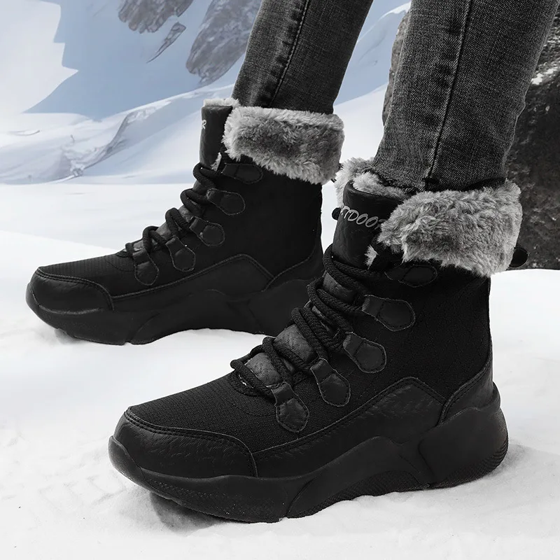 Large Size 36-42 Snow Boots Women Lace-up Waterproof Mid-Calf Boots Outdoor White Warm Winter Shoes Plush Fashion Hiking Shoes