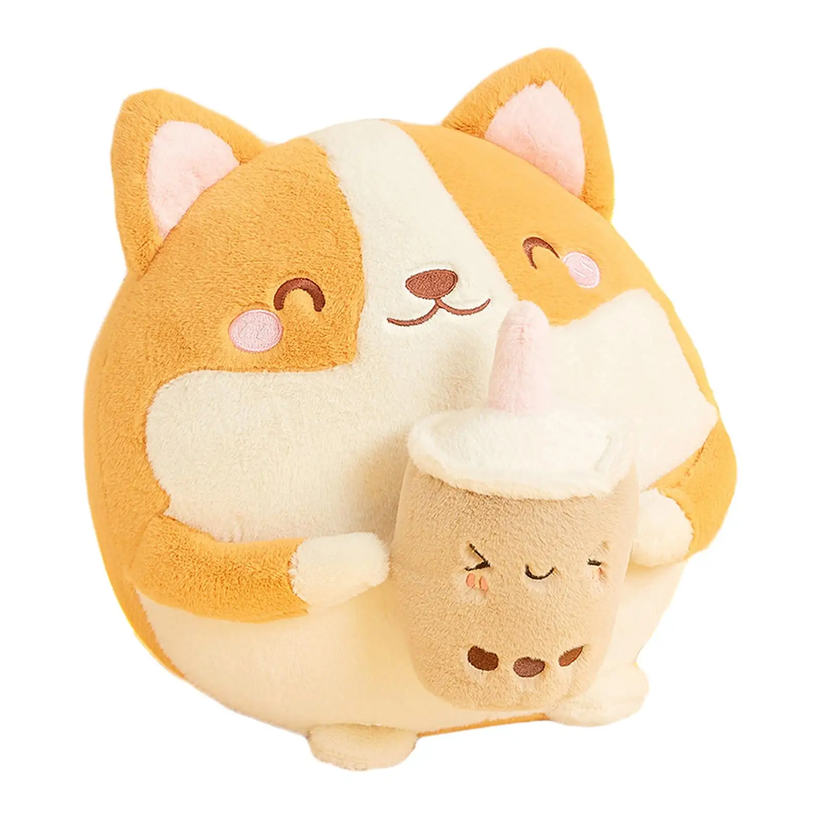 

Plush Toy Corgi Plushie Doll Holding Milk Tea Decorations Animal 30cm for Valentine