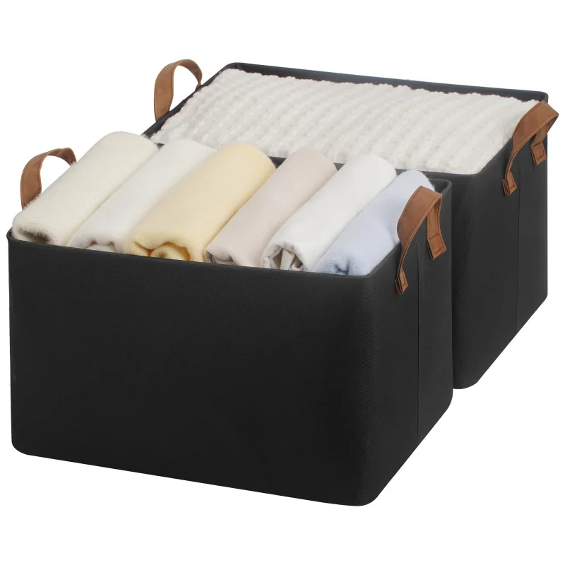 

2 Pack Large Fabric Storage Bins with Metal Frame & Handles for Closet Shelves Organization Blankets Towels Clothes Space Saving