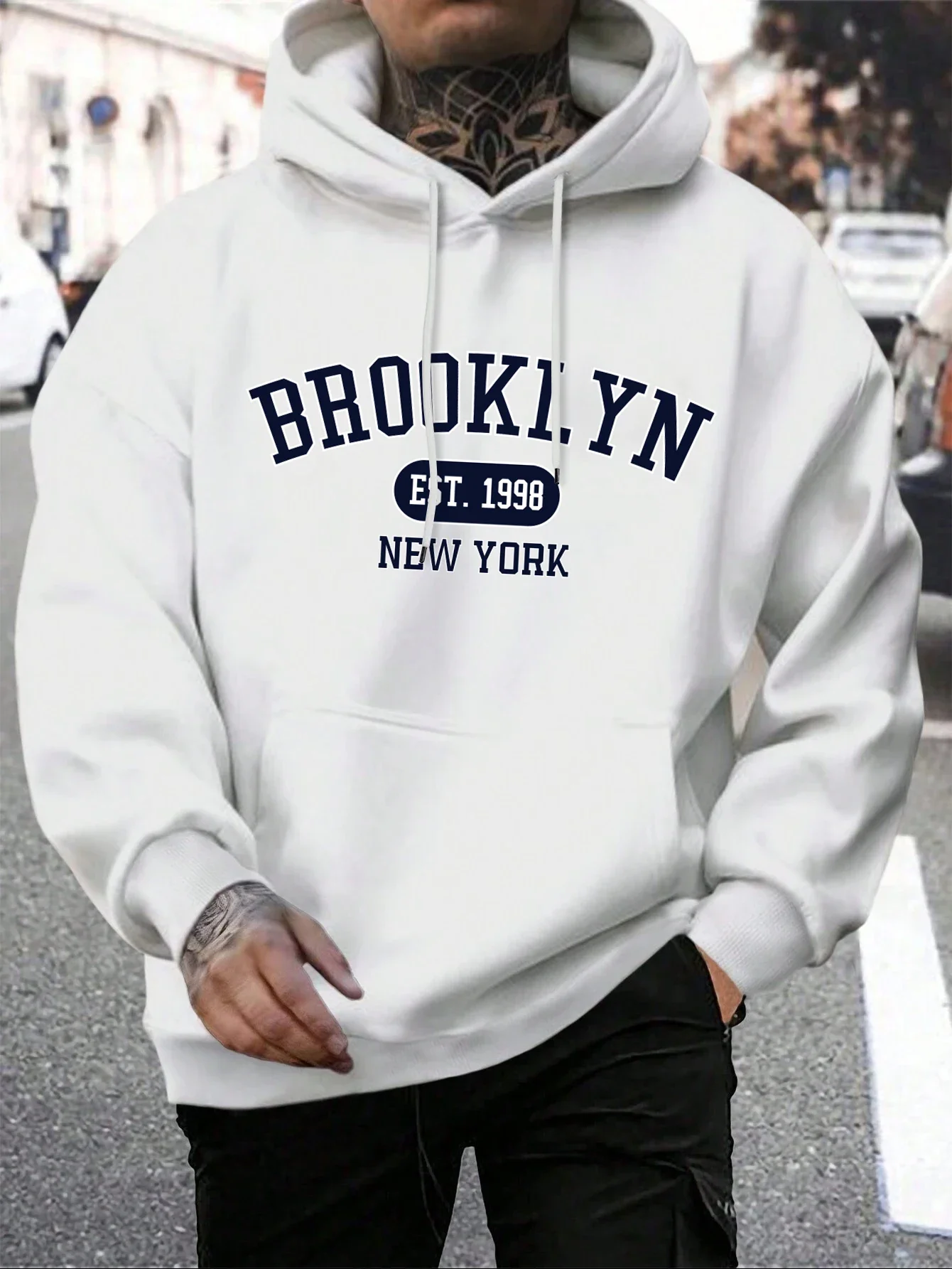الرجال هوديس Harajuku Crewneck هوديي موضة كبيرة الحجم هودي الخريف مريحة رياضية بروكلين Est 1998 نيويورك الطباعة