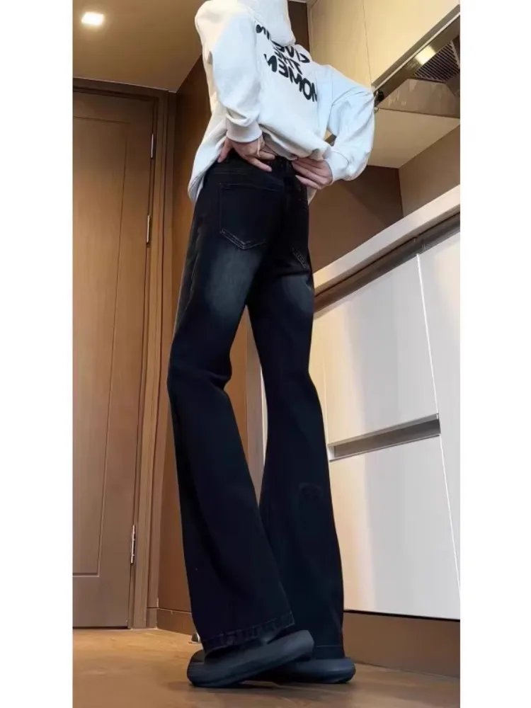 

Джинсы Slim Fit Straight Leg Jeans American High Street Sle Удлиненная длина Микро расклешенный нож Синий джинсовый молодежный тренд Хлопок ...