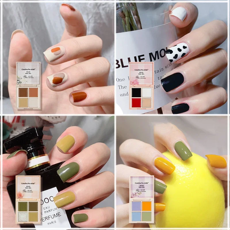 4 in 1 feste Creme Gel Nagellack vollständige Abdeckung cremige Malerei dicke Textur wunderschöne Farbe pigmentierte Farbe Nägel Lack