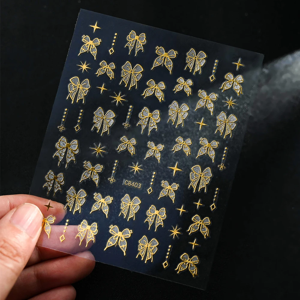 6Pcs/Set Bronzing Laser Butterfly Bow Nail Art Sticker DIY Spring Summer Flower Adhesive Decals 10*8cm Floral Manicure Sliders