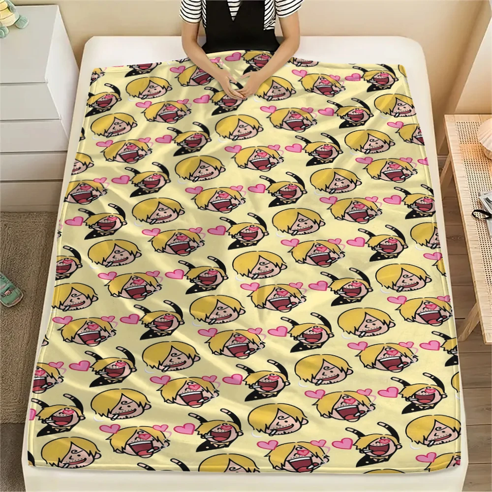 One Piece Sanji Flanelldecke mit einzigartigem Aufdruck, perfekt für Zuhause, Bett, Sofa, Stuhl, Picknick, Reisen – HE73