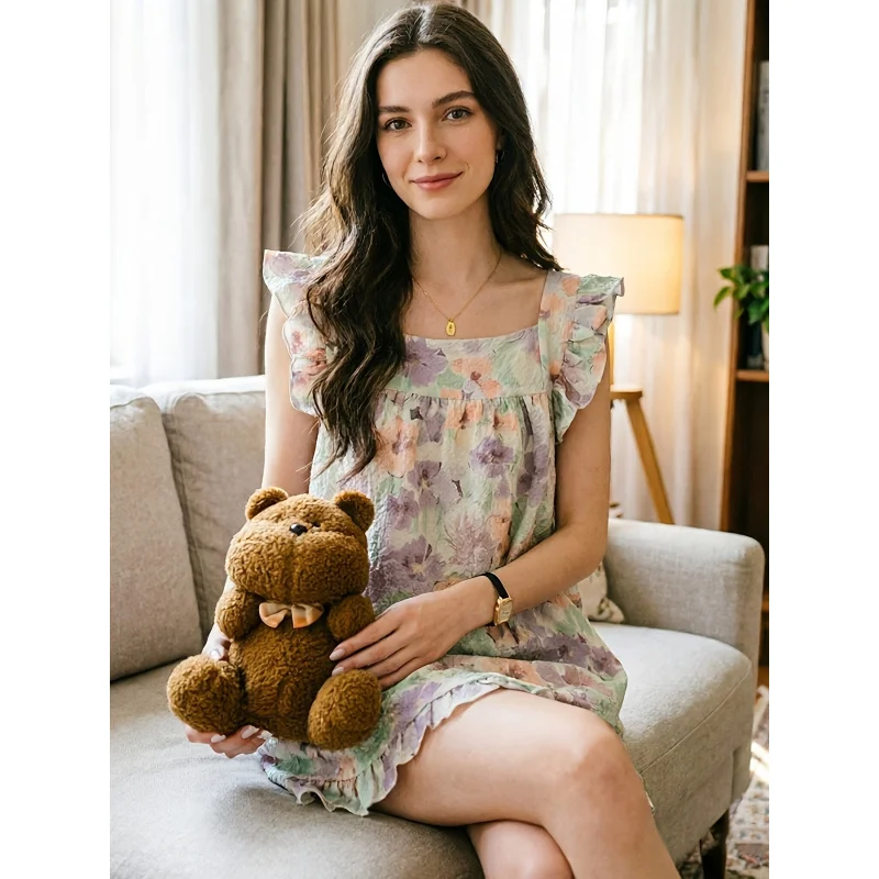 

Spring and summer short-sleeved oil painting style floral loungewear for women, casual and comfortable two-piece pajama set