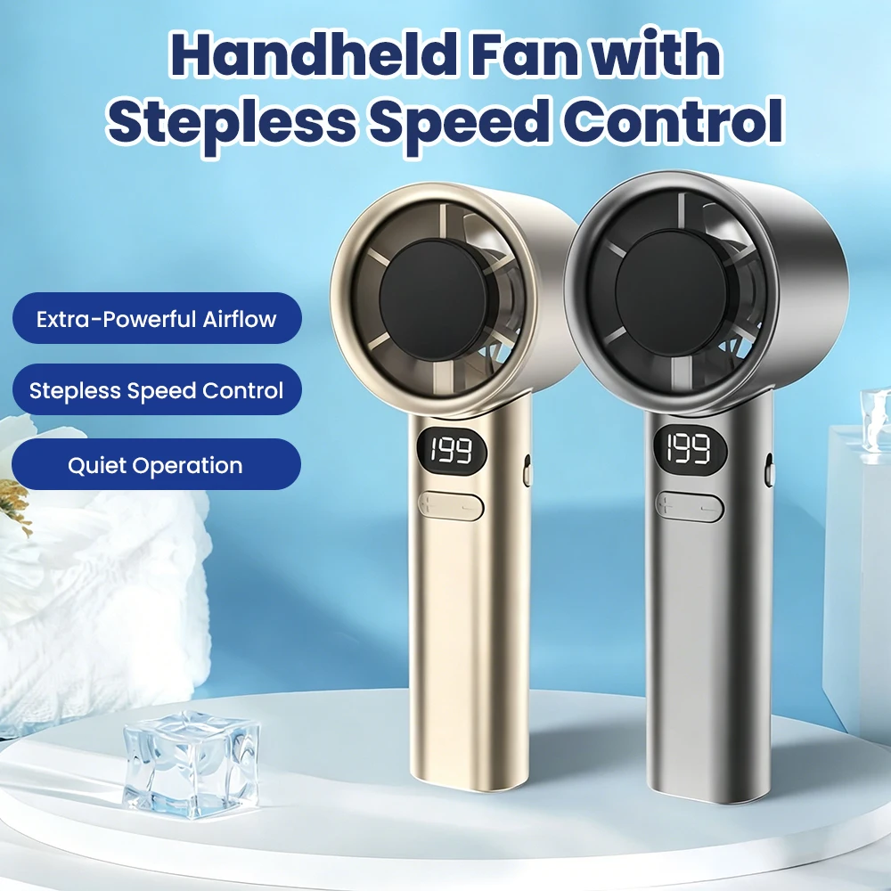 Hochgeschwindigkeits-Handventilator, tragbarer, wiederaufladbarer Persönlicher Ventilator, schnell kühlender Mini-Ventilator mit LED-Anzeige für draußen, Zuhause und Büro