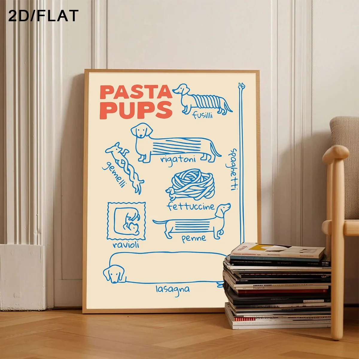 Cartoon Dackel Pasta Leinwanddrucke Poster Moderne Lustige Pasta-Welpen Kunstdrucke Esszimmer Küche Wandkunst Heim-Dekor Poster