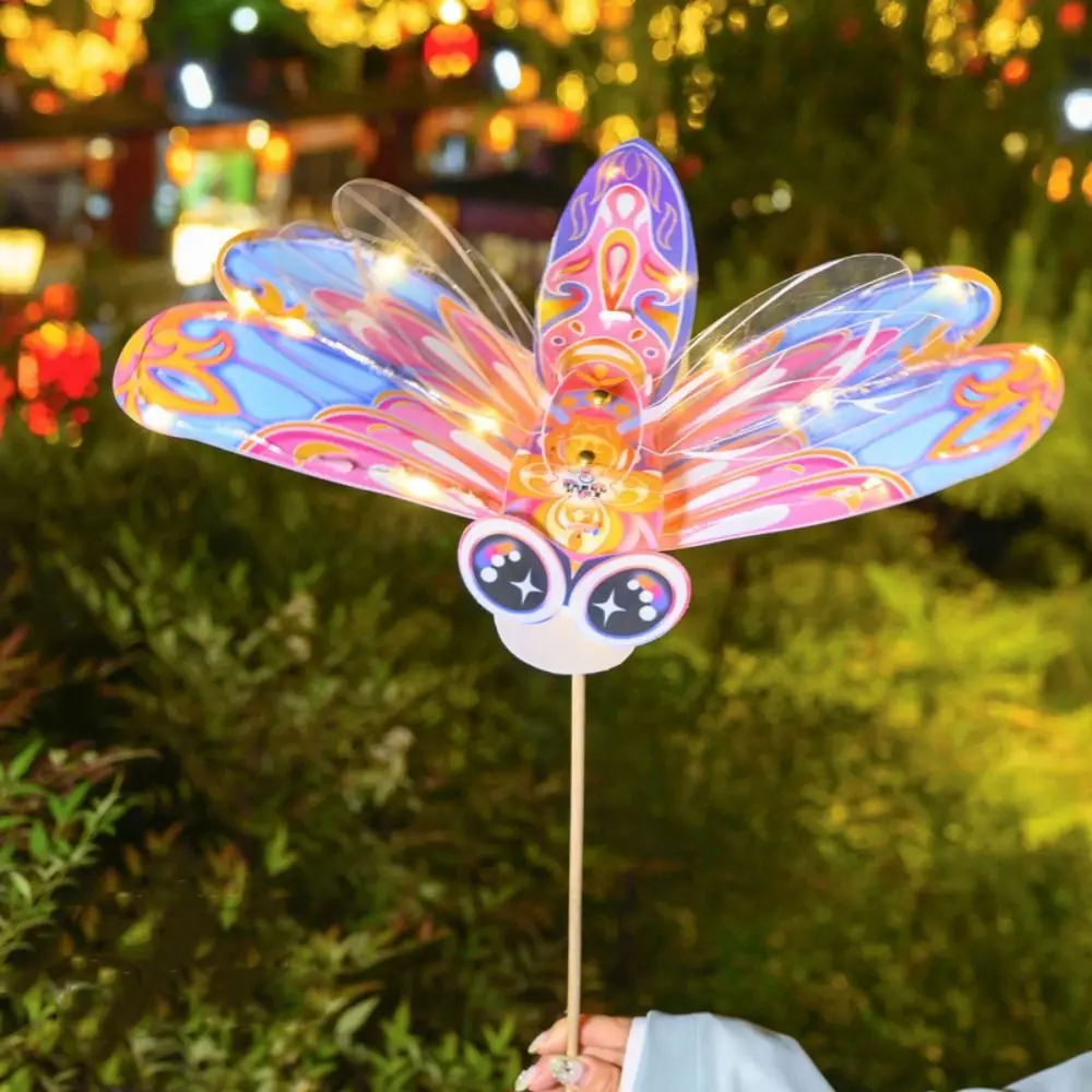 Handmade Mid-Autumn Festival Lantern DIY Dragonfly Shape Paper Handheld Glowing Lantern with LED Light DIY Material Bag