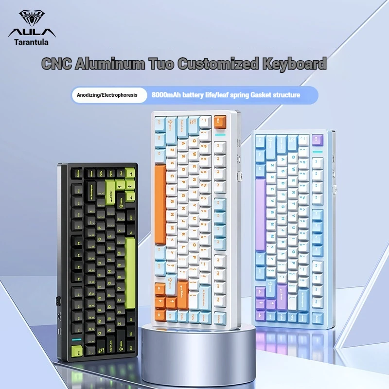 

New AULA M75 Mechanical Keyboard Aluminium Alloy RGB Hot Swap 81keys Tri Mode Custom Wireless Bluetooth Gasket Keyboard For Game