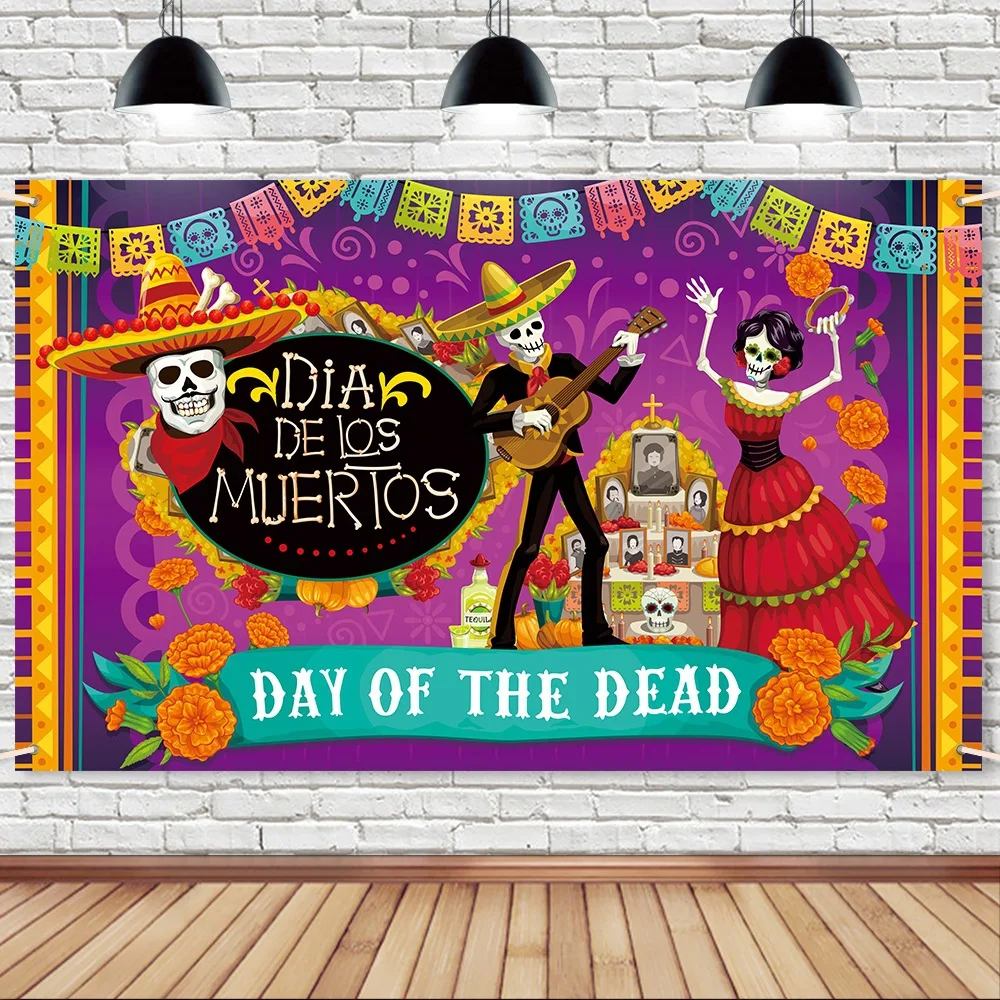 Mexican Day of The Dead Party Decoration Background Cloth Skeleton Day of The Dead Background Cloth 1.8x1.1m