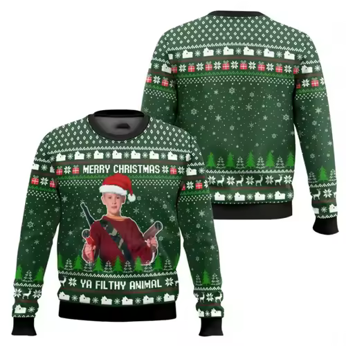 Merry Christmas alone at home Ugly Christmas sweater cartoon animation Men's pullover 2026 fashionable couple shirts Sweatshirt - Image 2