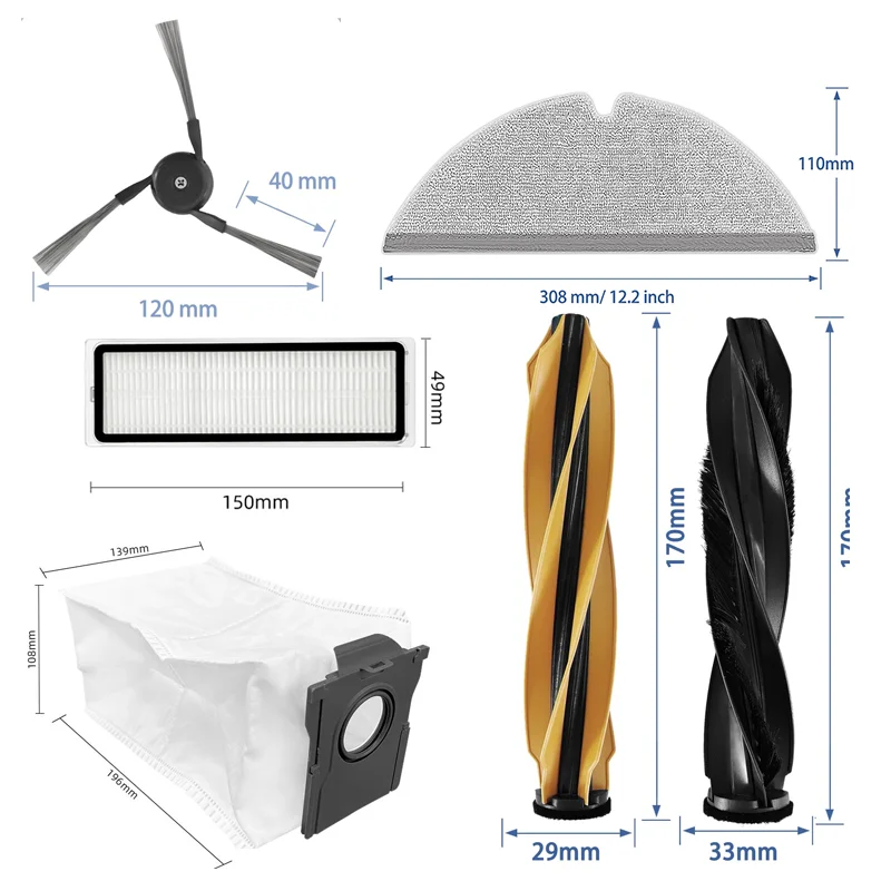 Für Dreame D20 Pro / D20 Pro Plus / RLD43SA / RLD43SD Staubsauger Ersatzteile Hauptseitenbürste HEPA-Filter Staubbeutel Zubehör – Detail 1