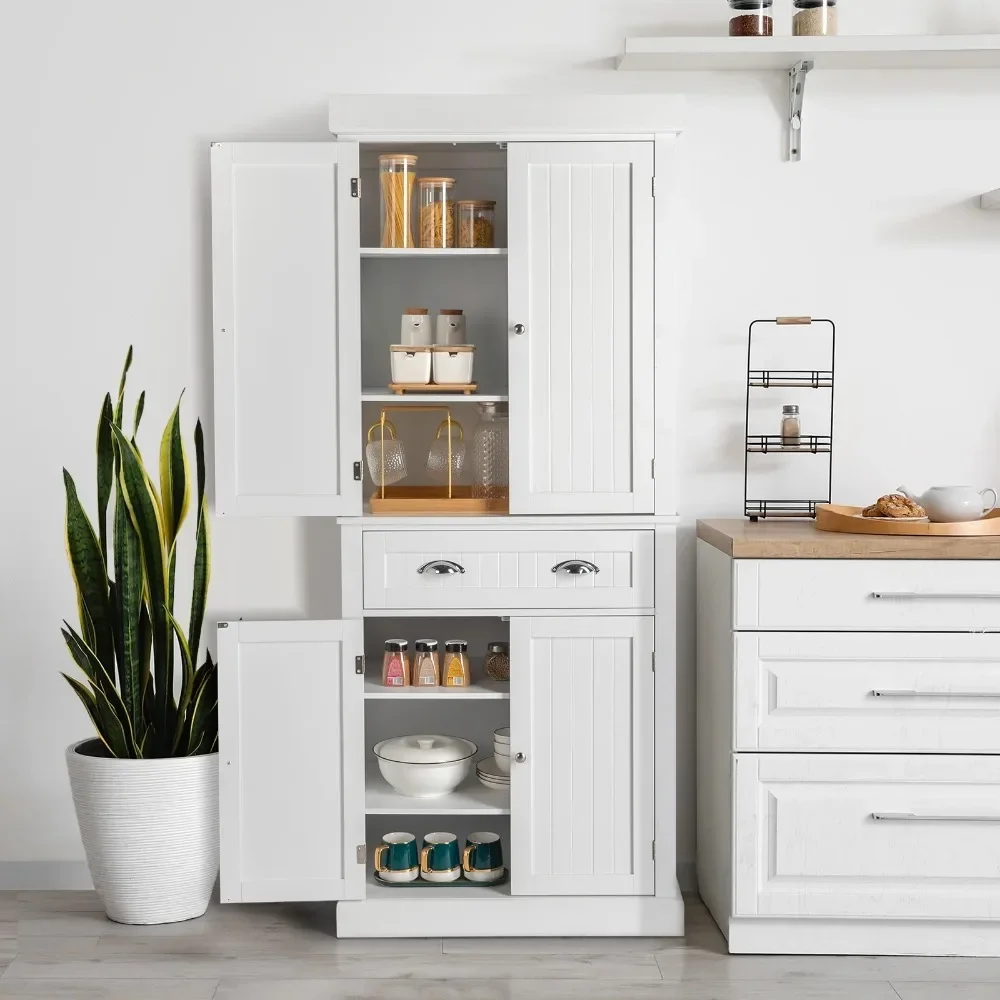 

72" Kitchen Pantry Cabinet with Doors and Shelves, Sideboard Storage, White