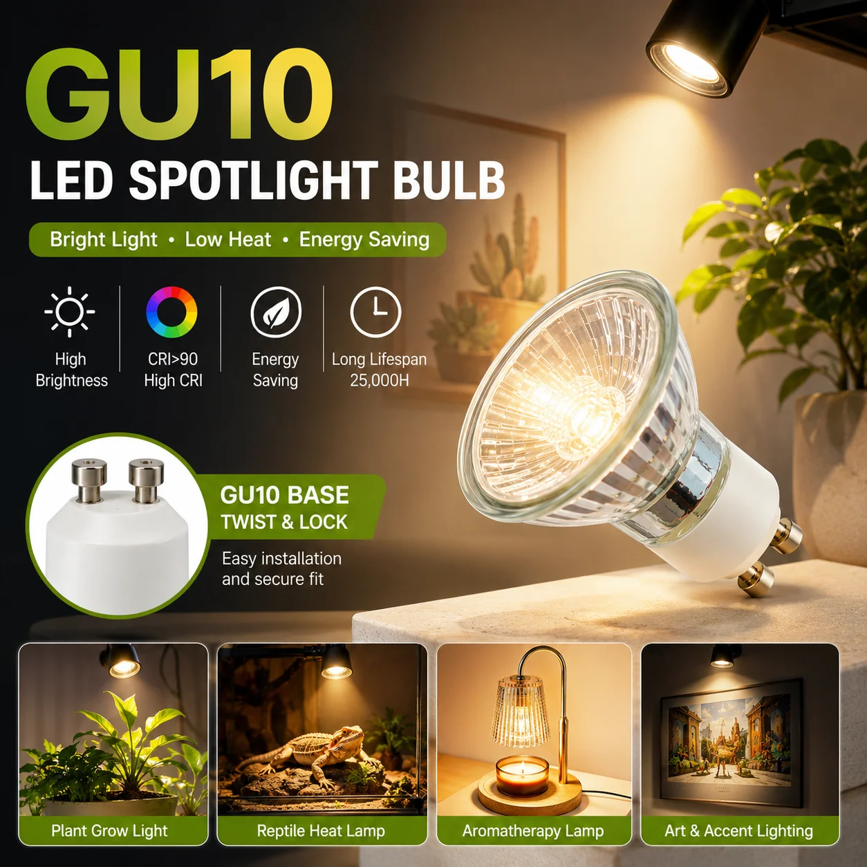 GU10 LED Spotlight Bulb for Wax Melt Lamp Reptile Basking Plant Grow Art Accent Lighting Home Decor Energy Efficient Replacement