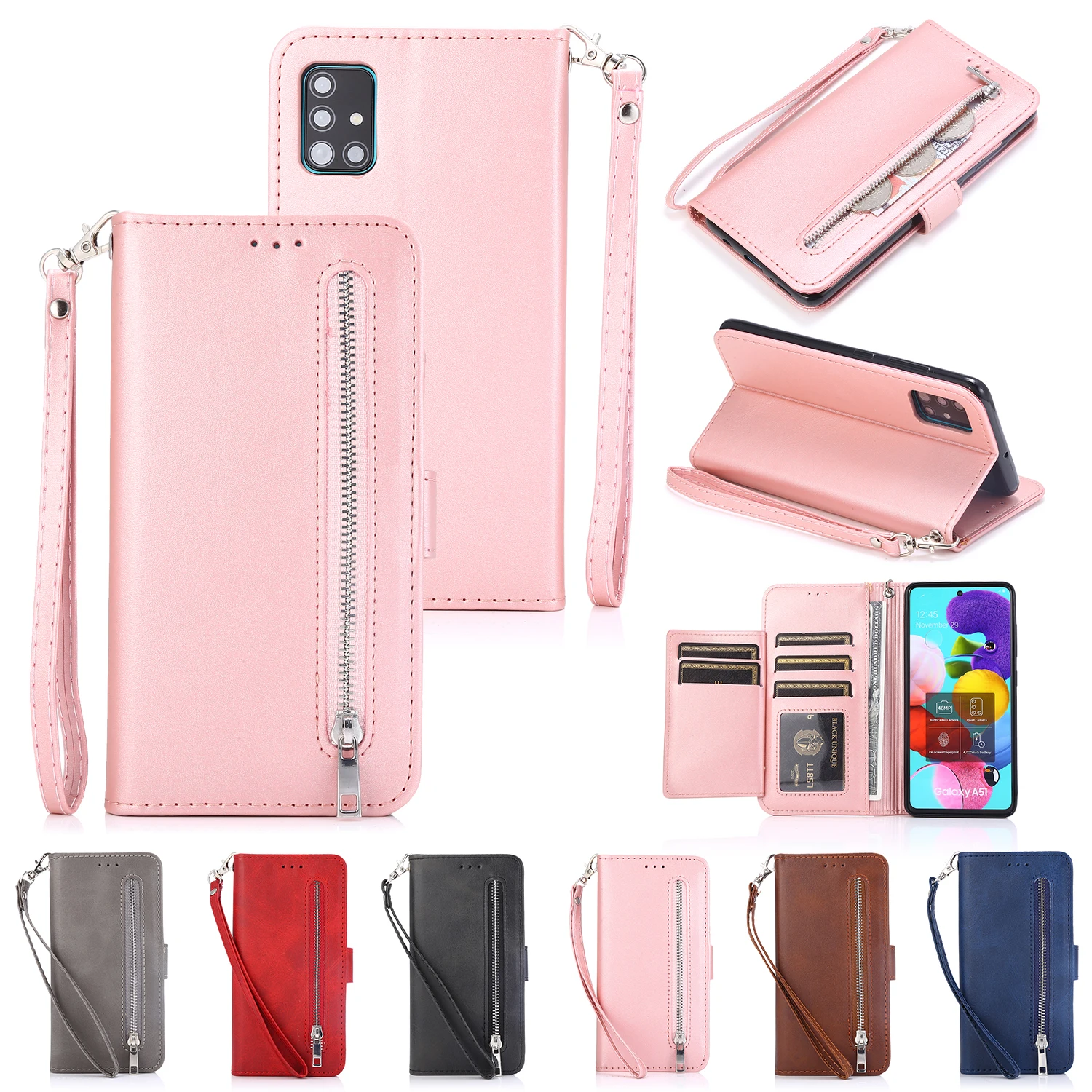 30X*Solid color Wallet Anti-fall Leather Case Flip Phone Case For SAMSUNG GALAXY J3 J4 J5 J6 J7 Plus 2017 2018