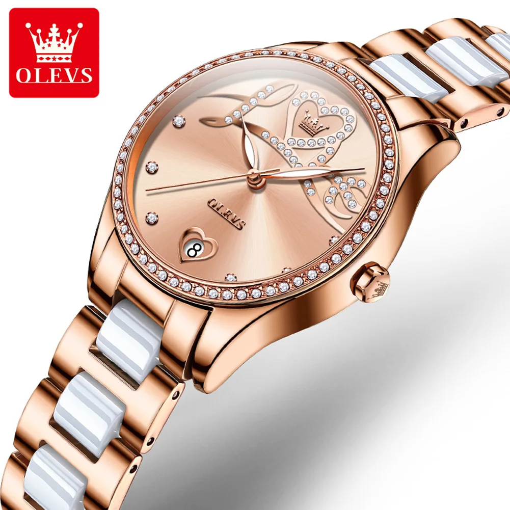 

OLEVS брендовые роскошные керамические механические часы для женщин, водонепроницаемые светящиеся модные автоматические часы розового золота, женские часы Montre Femme