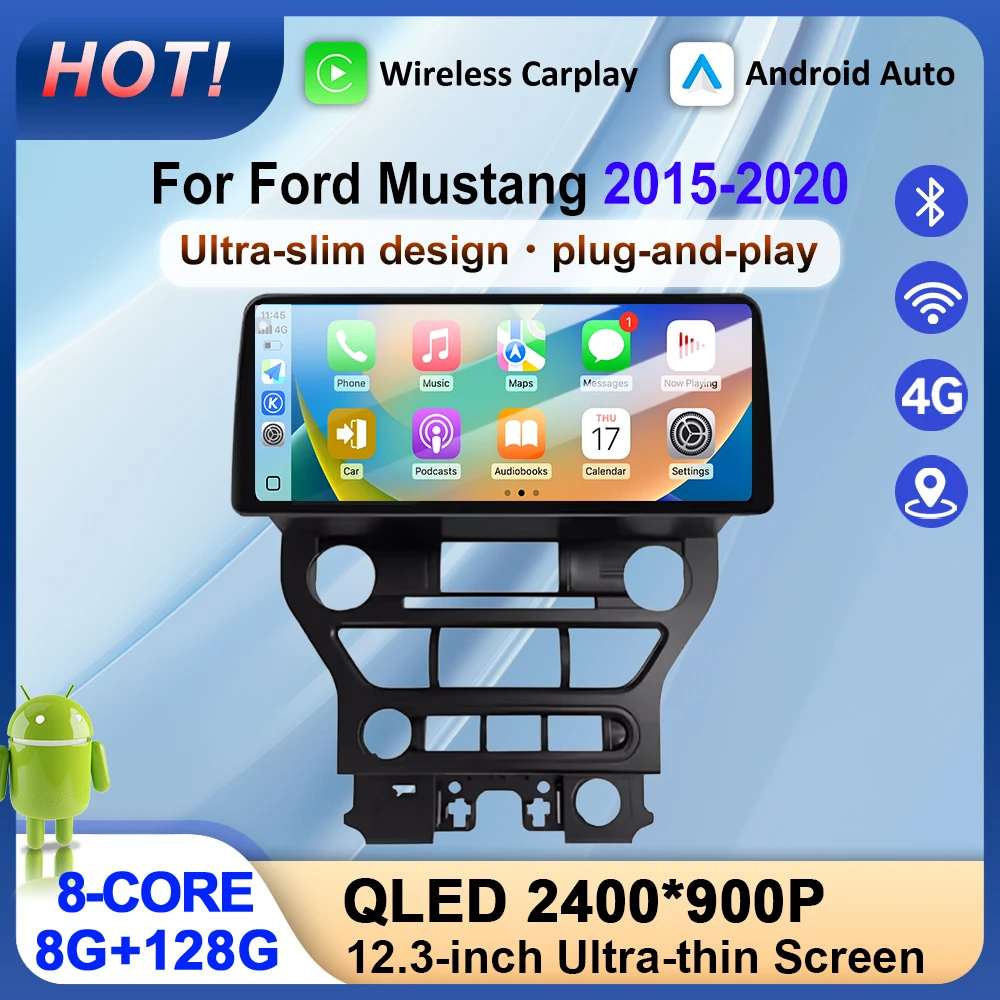 Android 15 Radio For Ford Mustang 2015-2020 Autoradio Multimedia Player Carplay Android Auto GPS DSP DVD