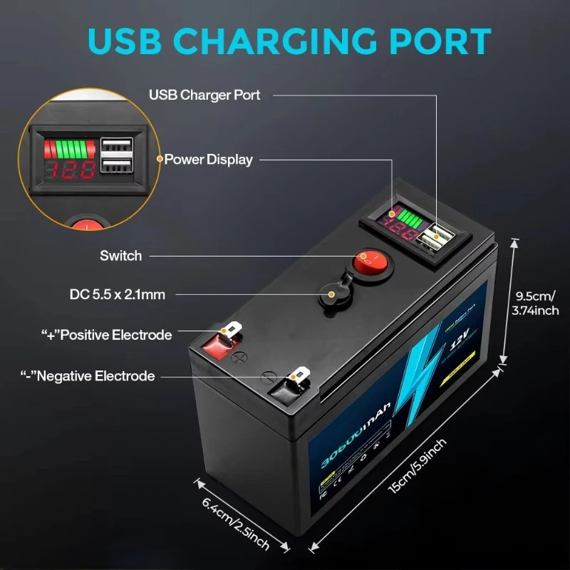12V 30600mAh Rechargeable 18650 Lithium Battery Pack Digital Power Display Stable Output Power Supply For Off Grid Devices