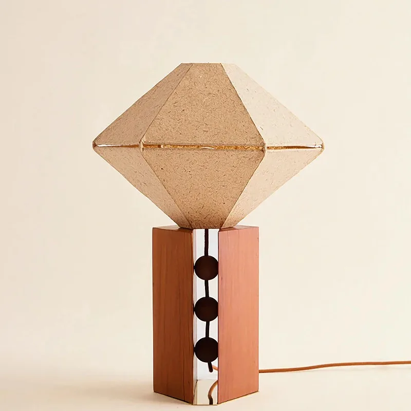 American modern high-end geometric paper art solid wood LED desk lamp, cozy bedside bedside, living room, study custom lig