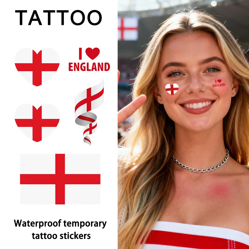 

England Flag Temporary Tattoo Sticker, Long-lasting and Waterproof, Festival, Football, Soccer Fan Face Stickers, Arm, Face