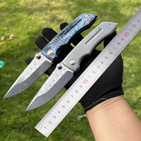 Pocket Folding Knife Damascus Steel Knife Black Bake Color Handle Camping Outdoor Survival Hunting Knife EDC Defense Tool