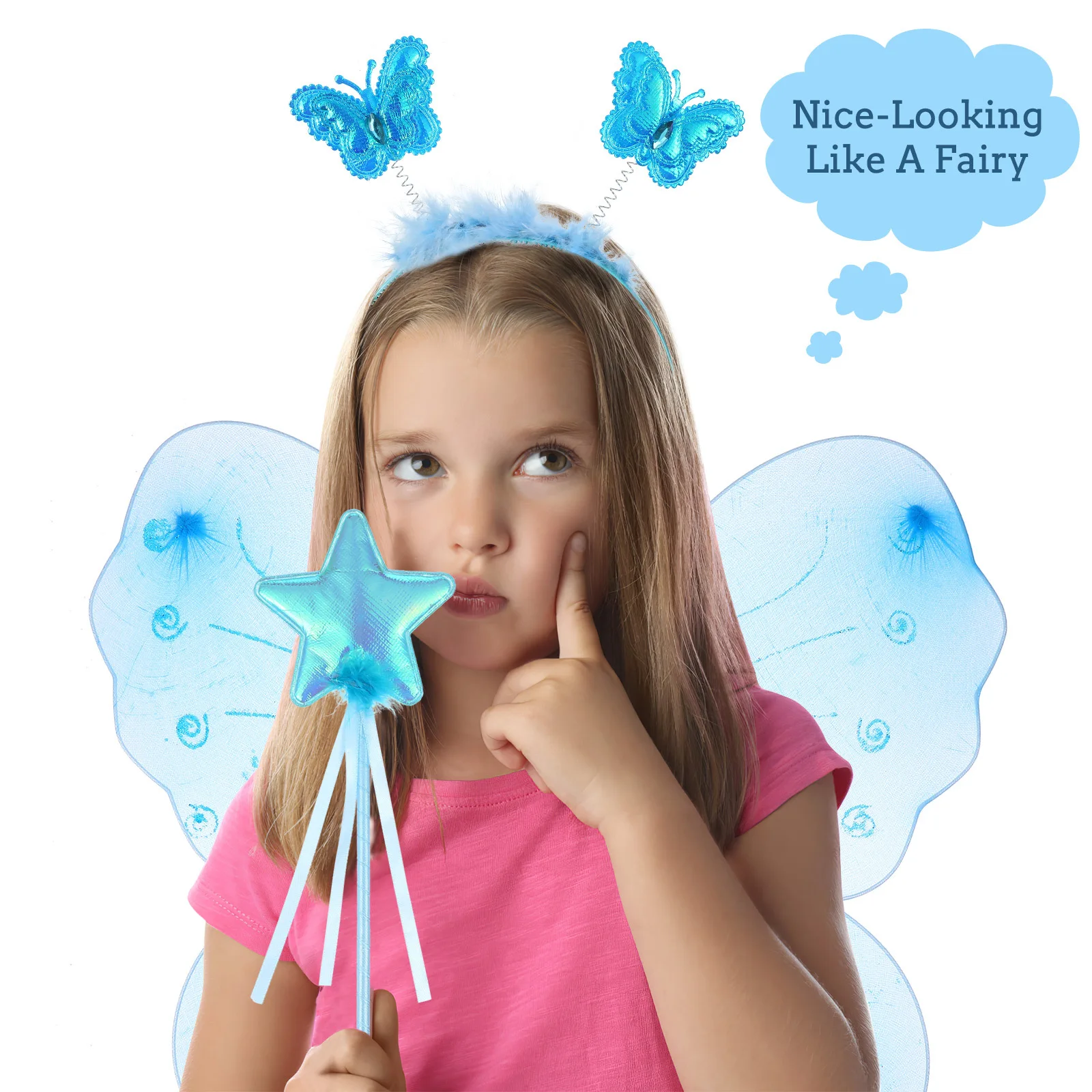 나비 날개 튜튜 스커트 세트 요정 의상 소녀용 프리미엄 코스프레 드레스 별 지팡이 머리띠 거즈 메쉬 스커트 우아한