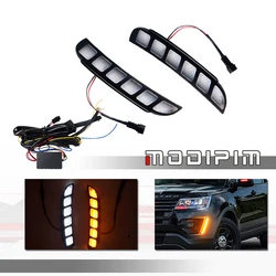 Switchback LED Car Front Bumper White DRL / Driving Lights w/ Amber Turn Signal Kit For 2016 2017 2018 2019 Ford Explorer 12V