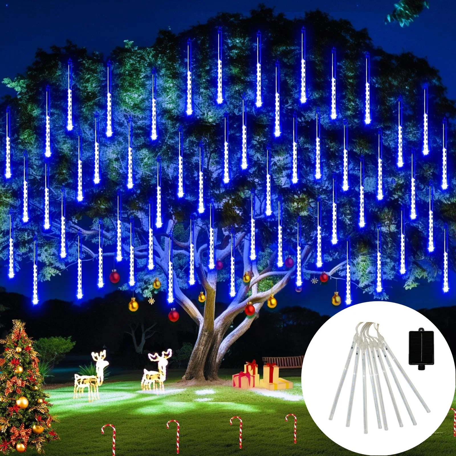 

Solar Meteor Shower Lights 30/50cm, Outdoor LED Festoon Garland for Garden Wedding Party - Waterproof Fairy Camping Decor