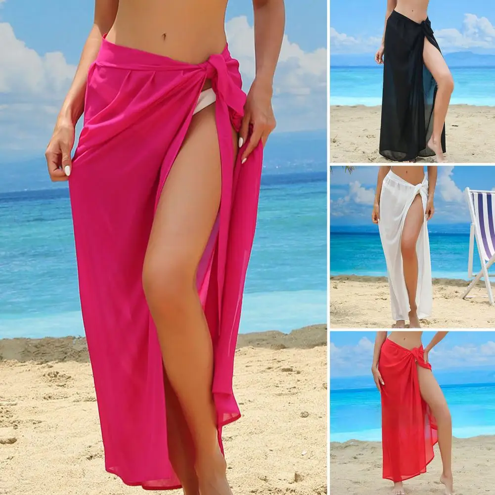 Loose Fit Beach Skirt Women Beach Skirt Stylish Lace-up Beach Skirt for Women Flowy Sun Protection Cover Up Quick-drying Solid