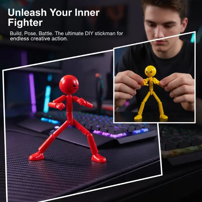 1 Set Novelty Action Figure Stickman Assembled Robot Movable 3d Printing Mannequin Multi-jointed Stickman Toy